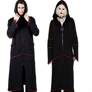 Killstar Darkside Long Jacket ✦ Black Cotton Blend ✦ Oversized Hood Zip Front L